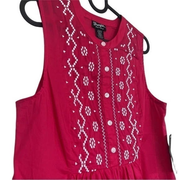 NWT Wrangler Hot Pink Retro Woven Embroidered Sleeveless Top Tank Size Small - Picture 3 of 8